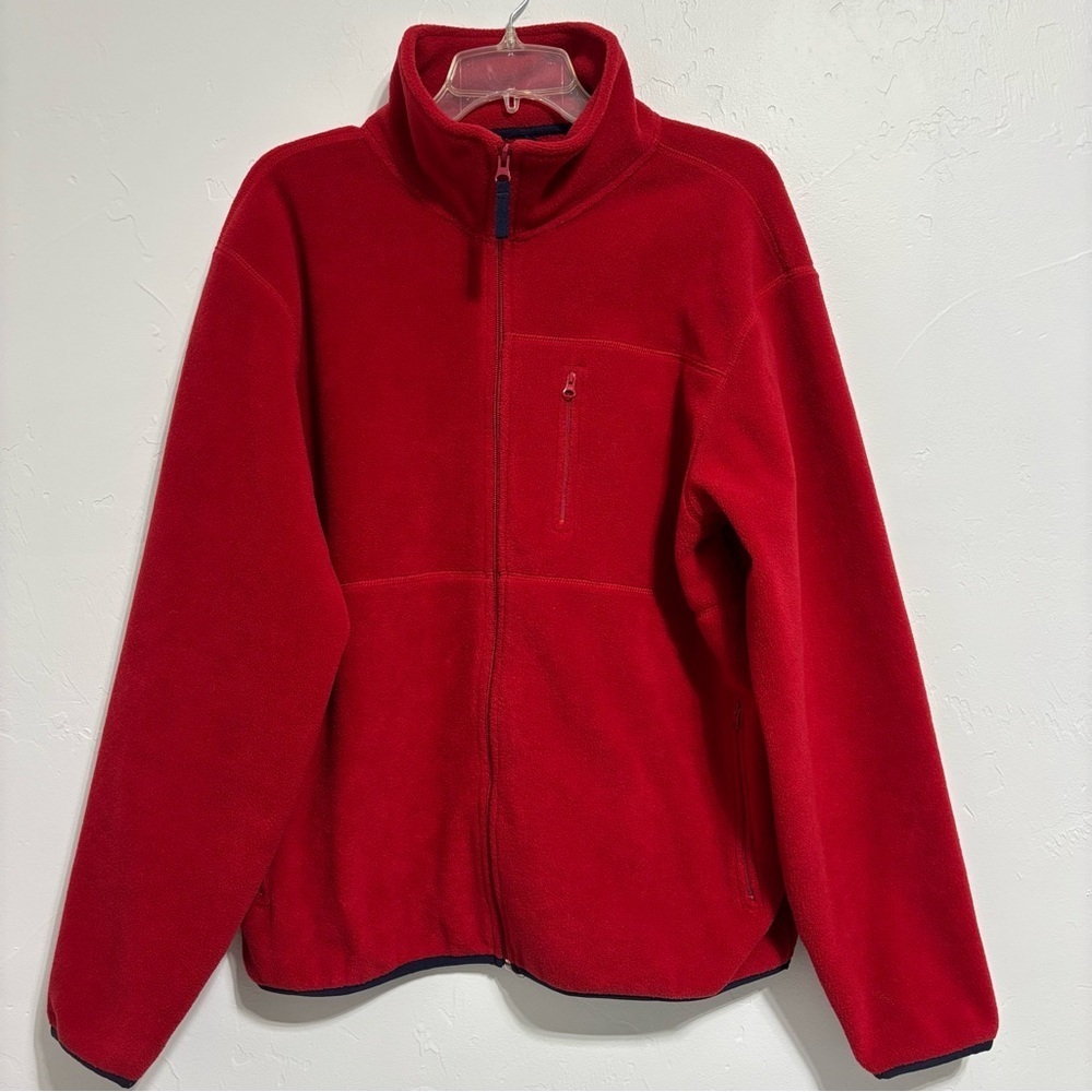 J. Crew Red Fleece Full Zip Jacket Men's Large Pockets Casual Lightweight Basic